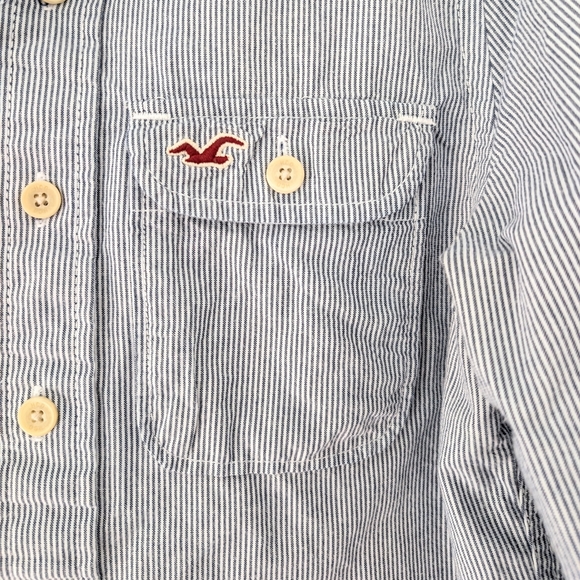 Hollister Men's Blue And White Stripes Hooded Shacket ~ Size Small - Picture 6 of 10